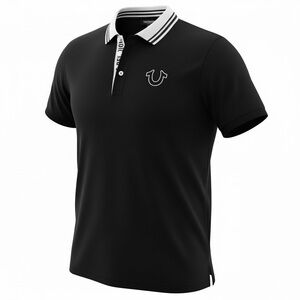 True Religion Men’s Black and White Collared Shirt, NEW